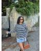 Lacivert Oversize Çizgili Triko