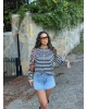Lacivert Oversize Çizgili Triko