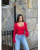 Kırmızı Kalp Yaka Crop