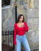 Kırmızı Kalp Yaka Crop