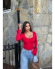 Kırmızı Kalp Yaka Crop
