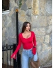 Kırmızı Kalp Yaka Crop