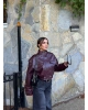 Bordo Cep Detay Deri Crop Ceket
