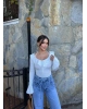 Beyaz Fırfırlı Bluz