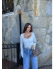 Beyaz Kalp Yaka Crop