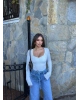 Beyaz Kalp Yaka Crop