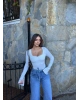 Beyaz Kalp Yaka Crop