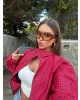 Kırmızı Mini Ekoseli Paraşüt Ceket