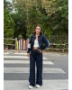 Koyu Mavi Denim Şeritli Takım