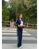 Koyu Mavi Denim Şeritli Takım