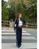 Koyu Mavi Denim Şeritli Takım