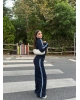 Koyu Mavi Denim Şeritli Takım