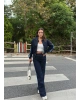 Koyu Mavi Denim Şeritli Takım