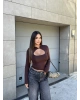 Kahverengi Damla Dekolteli Crop