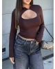 Kahverengi Damla Dekolteli Crop
