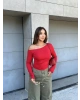 Kırmızı Omuz Dekolteli Crop