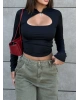 Siyah Damla Dekolteli Crop