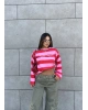 Pembe Baskılı Bisiklet Yaka Overize Sweatshırt