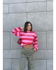 Pembe Baskılı Bisiklet Yaka Overize Sweatshırt