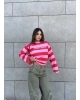 Pembe Baskılı Bisiklet Yaka Overize Sweatshırt