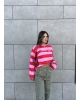 Pembe Baskılı Bisiklet Yaka Overize Sweatshırt