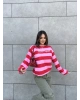 Pembe Baskılı Bisiklet Yaka Overize Sweatshırt