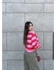 Pembe Baskılı Bisiklet Yaka Overize Sweatshırt