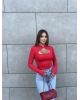 Kırmızı Damla Dekolteli Crop