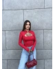 Kırmızı Damla Dekolteli Crop