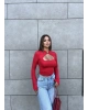 Kırmızı Damla Dekolteli Crop
