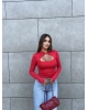 Kırmızı Damla Dekolteli Crop