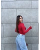 Kırmızı Damla Dekolteli Crop