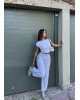 Gri Şeritli Barrel Fit Eşofman Altı