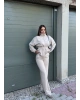 Bej Beli Büzgülü Modal Alt Üst Takım