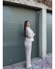 Bej Beli Büzgülü Modal Alt Üst Takım