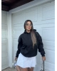 Siyah Taş İşlemeli Oversize Sweatshirt