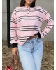 Pembe Polo Yaka Çizgili Sweatshırt