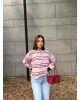 Pembe Polo Yaka Çizgili Sweatshırt