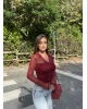Bordo Polo Yaka Düğmeli Bluz