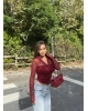 Bordo Polo Yaka Düğmeli Bluz