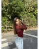 Bordo Polo Yaka Düğmeli Bluz