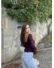 Mürdüm İspanyol Kol Volanlı Bluz