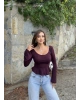 Mürdüm İspanyol Kol Volanlı Bluz