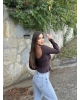 Kahverengi İspanyol Kol Volanlı Bluz