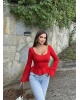 Kırmızı İspanyol Kol Volanlı Bluz