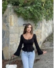 Siyah İspanyol Kol Volanlı Bluz
