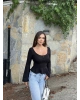 Siyah İspanyol Kol Volanlı Bluz