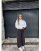 Kahverengi Beli Katlamalı Barrel Fit Eşofman