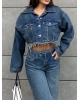 Mavi Yıkamalı Crop Ceket