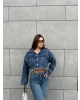 Mavi Yıkamalı Crop Ceket